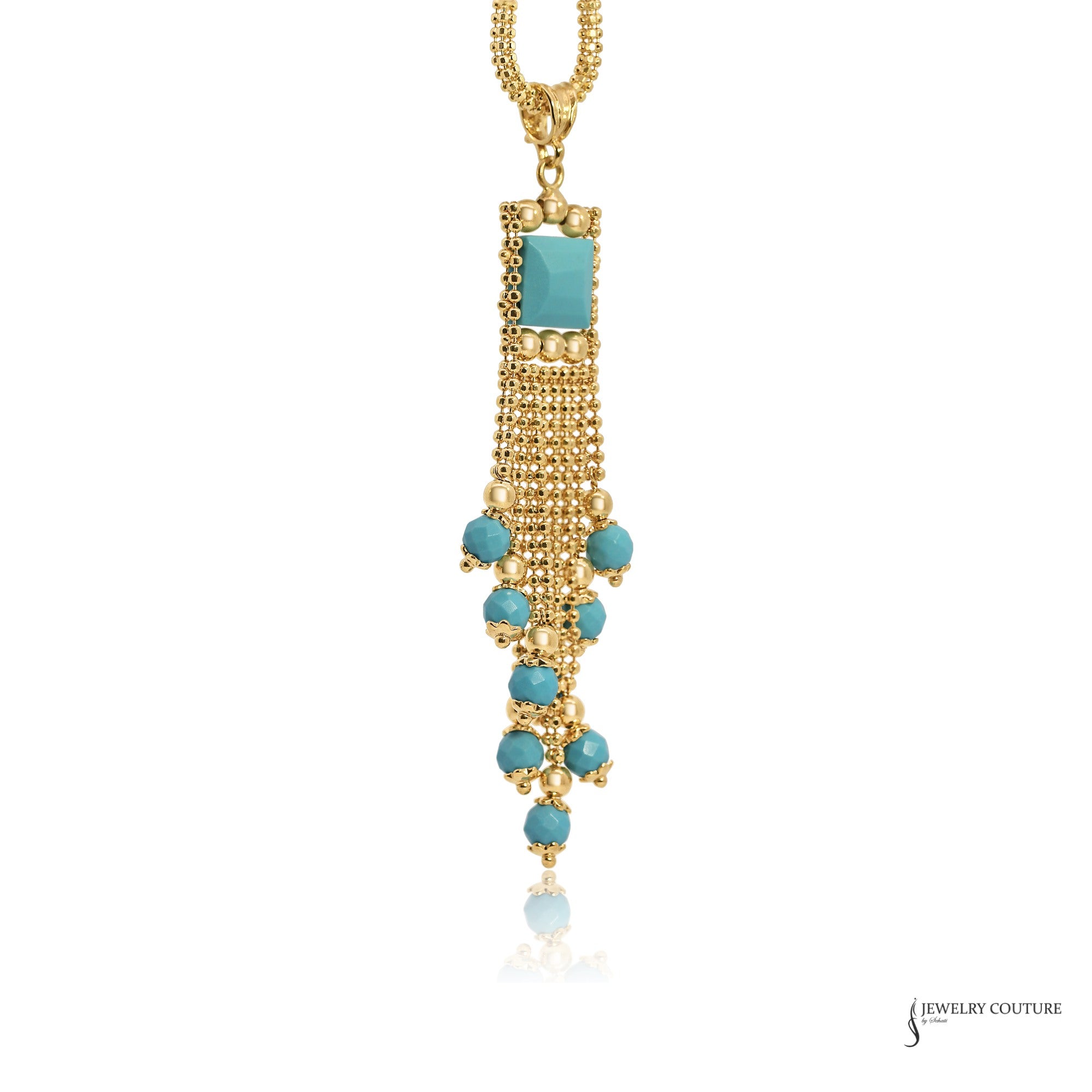 Estate 14K Yellow Gold Turquoise Tassel Pendant