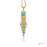 Estate 14K Yellow Gold Turquoise Tassel Pendant