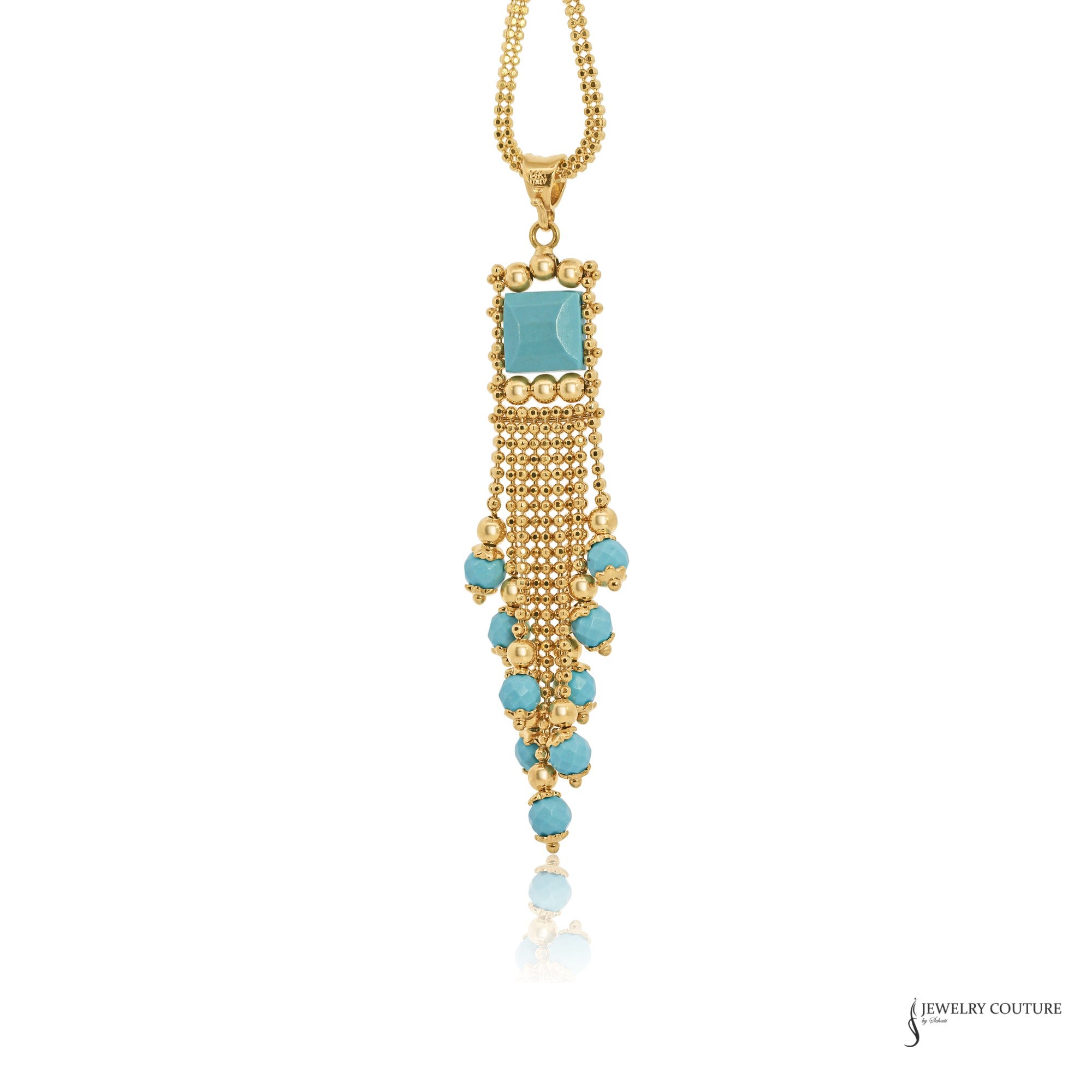 Estate 14K Yellow Gold Turquoise Tassel Pendant