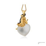 Estate 18K yellow gold cupid pendant on a frosted crystal heart, made in France