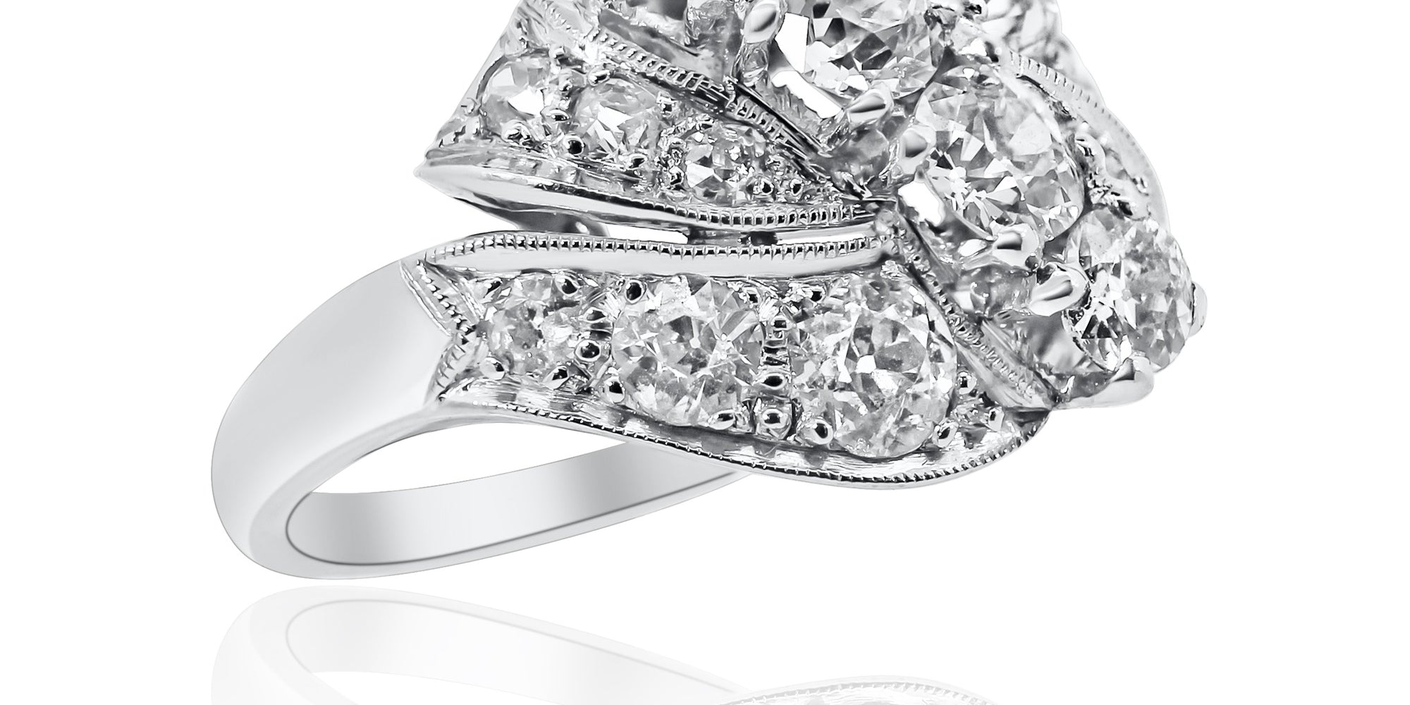 Estate Platinum 1.80 CTW Diamond Bypass Cocktail Ring Size 6