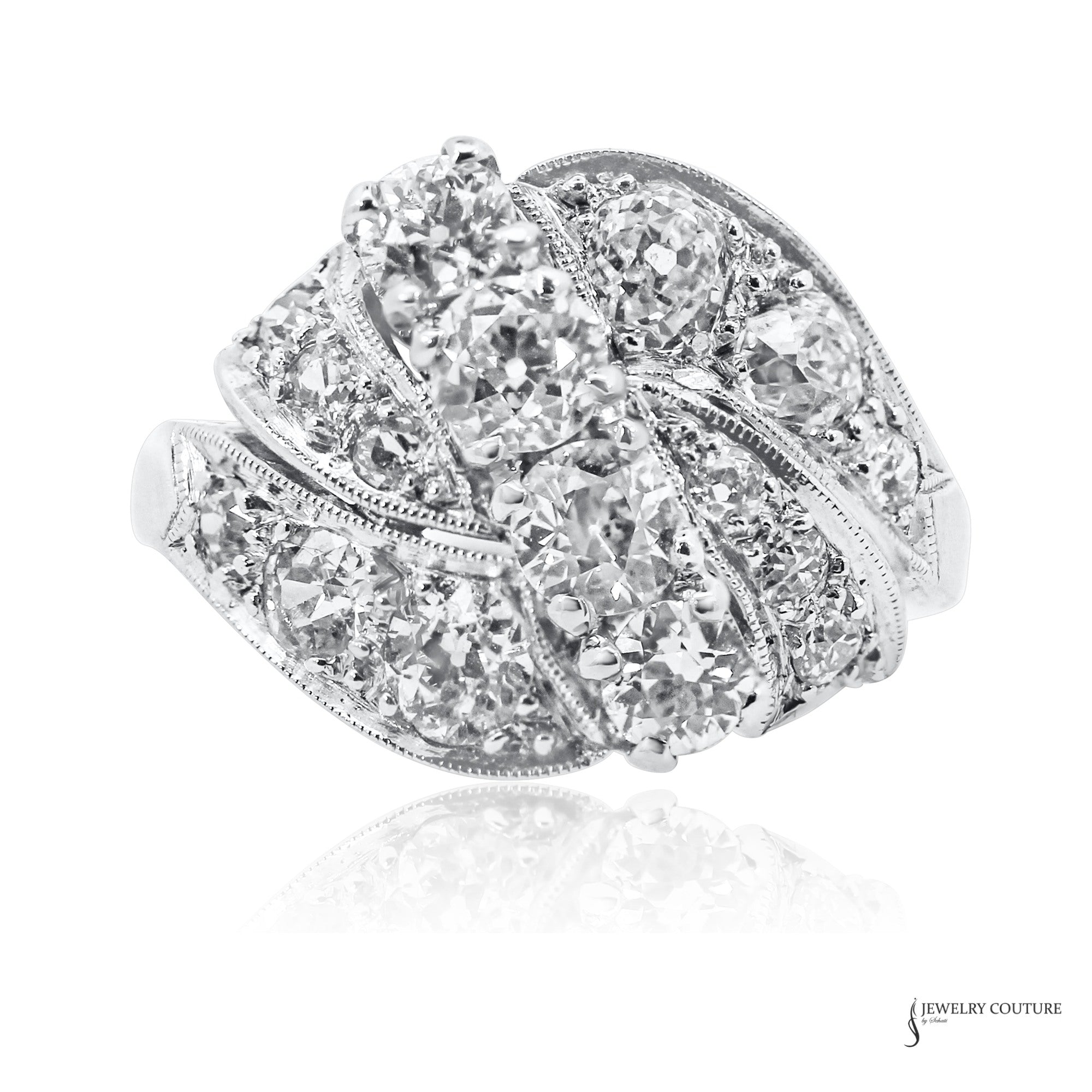 Estate Platinum 1.80 CTW Diamond Bypass Cocktail Ring Size 6