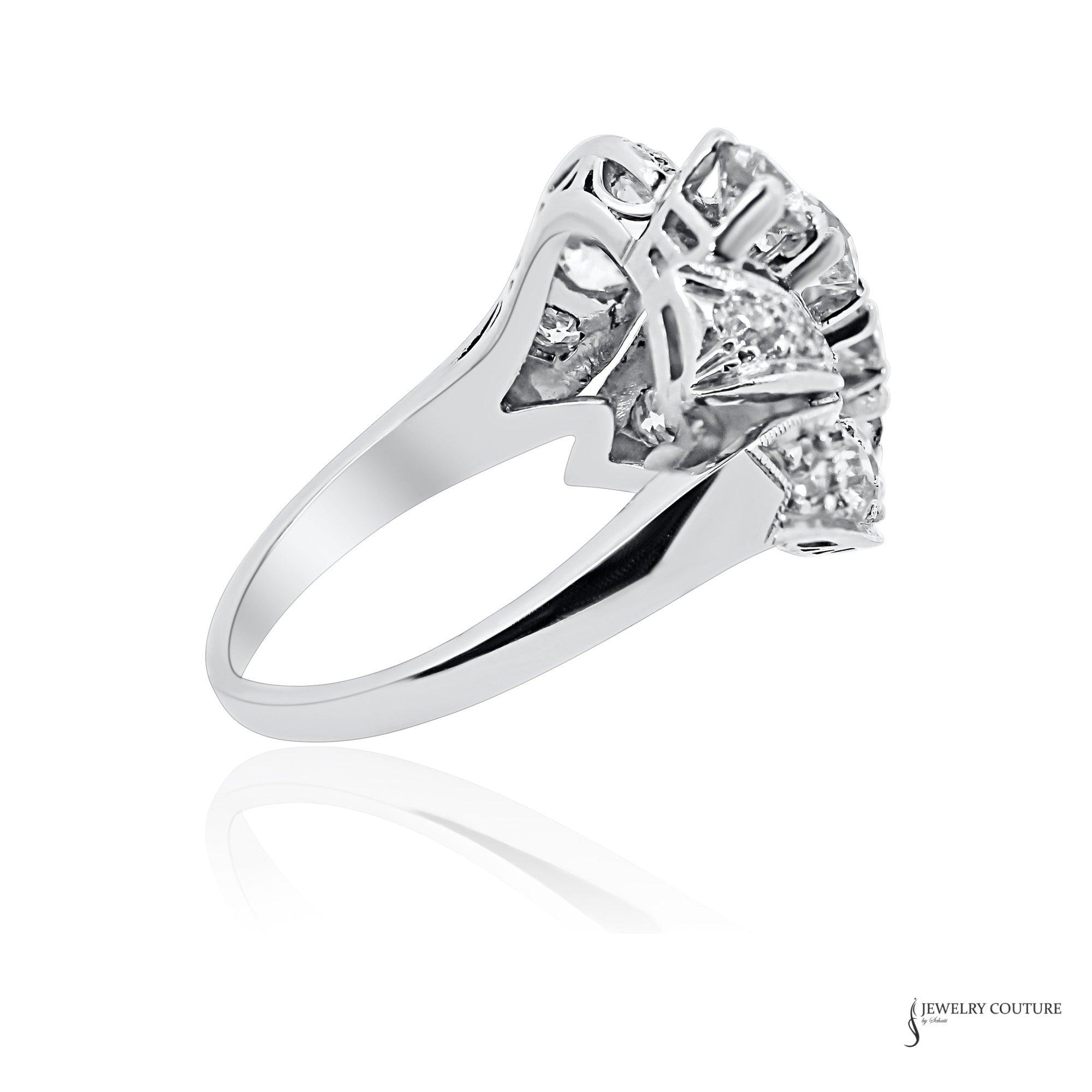 Estate Platinum 1.80 CTW Diamond Bypass Cocktail Ring Size 6