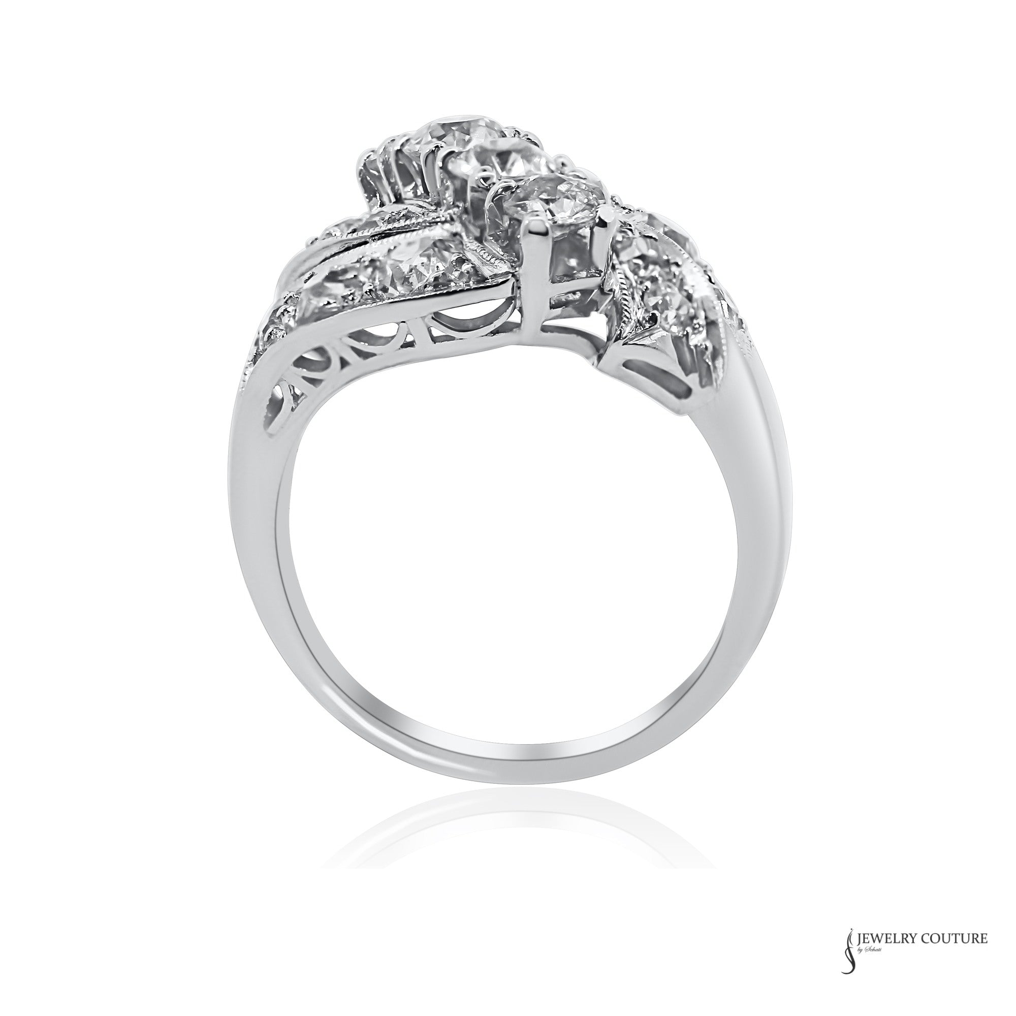 Estate Platinum 1.80 CTW Diamond Bypass Cocktail Ring Size 6