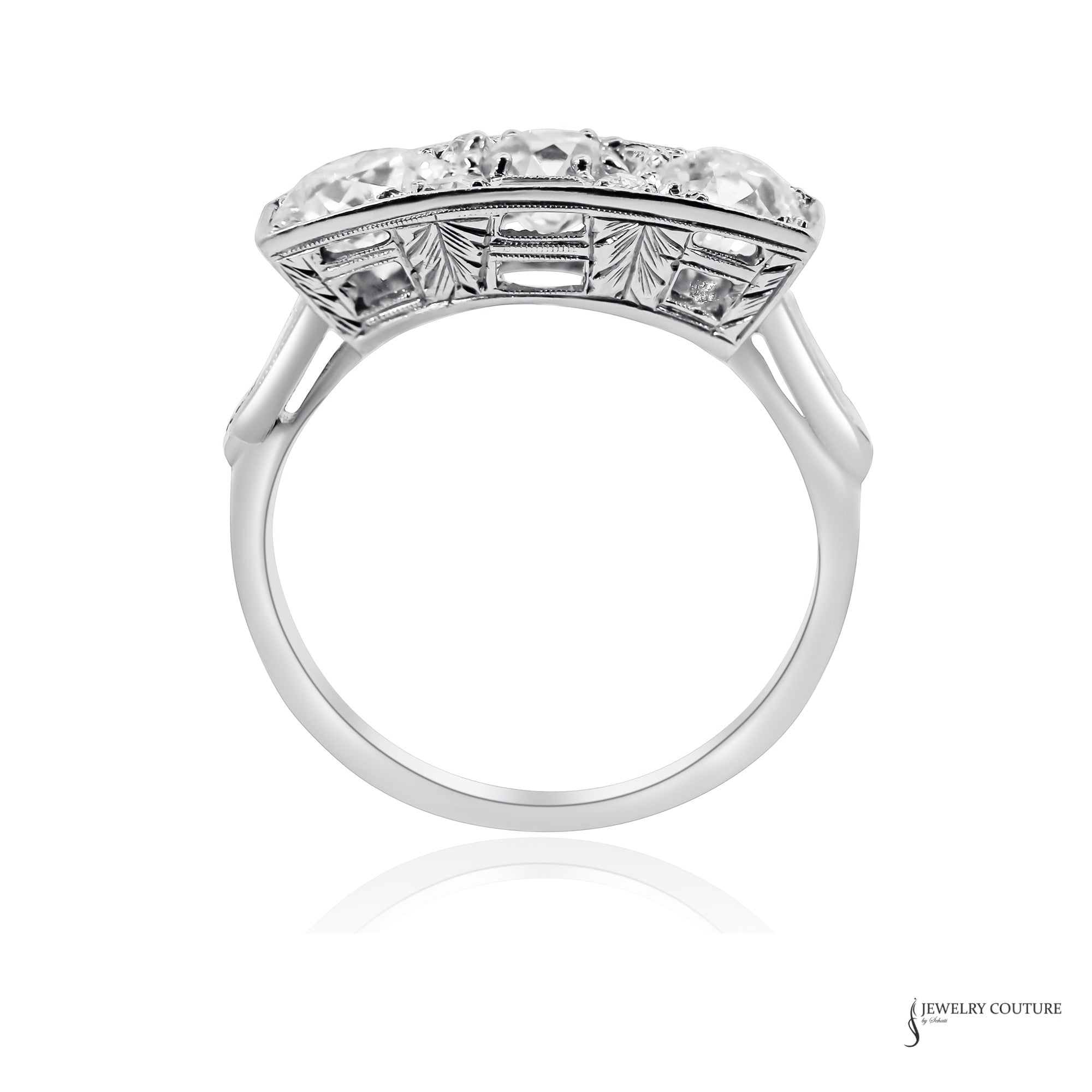 Estate Platinum 2.20 CTW Three-Stone Diamond Ring Size 6.25