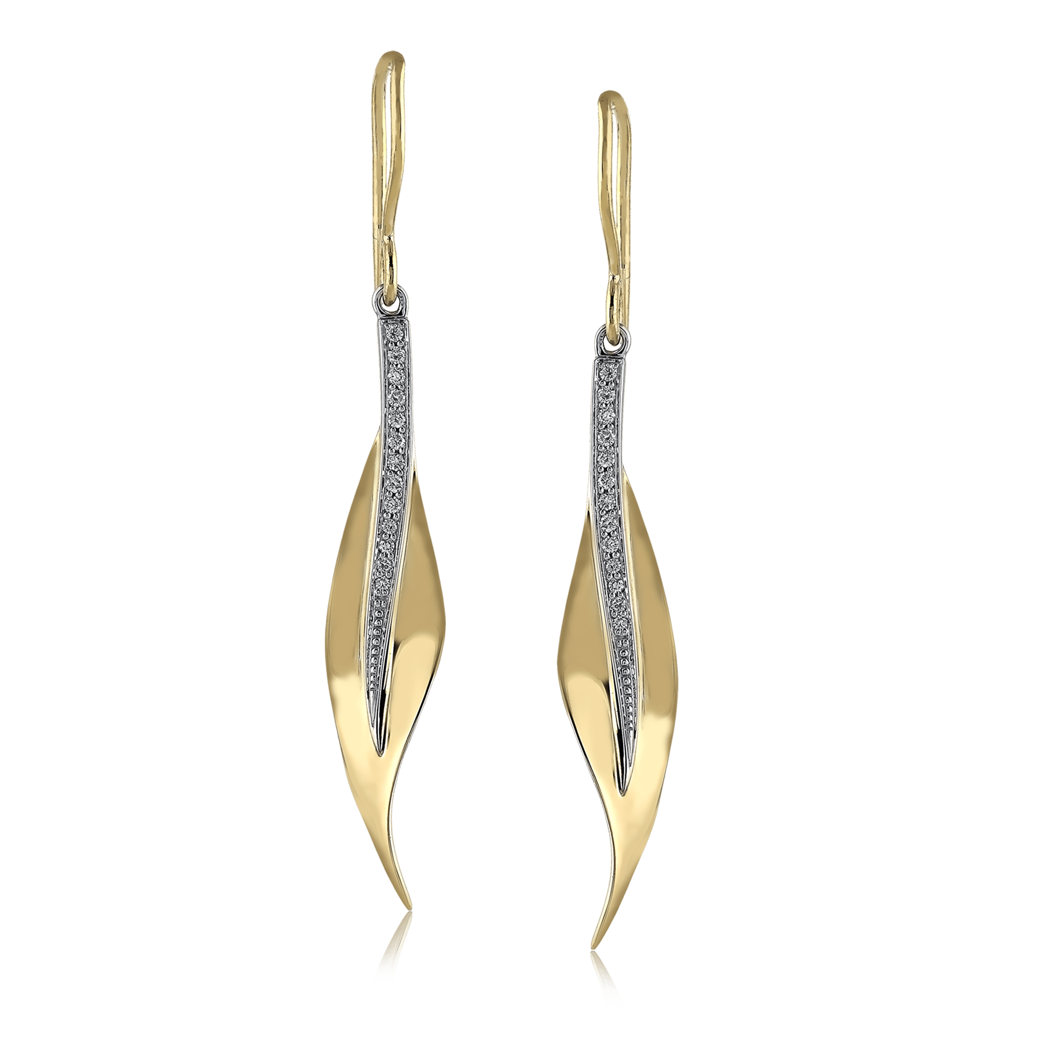Simon G. DE117 Fallen Leaves diamond drop earrings in 18K white and yellow gold