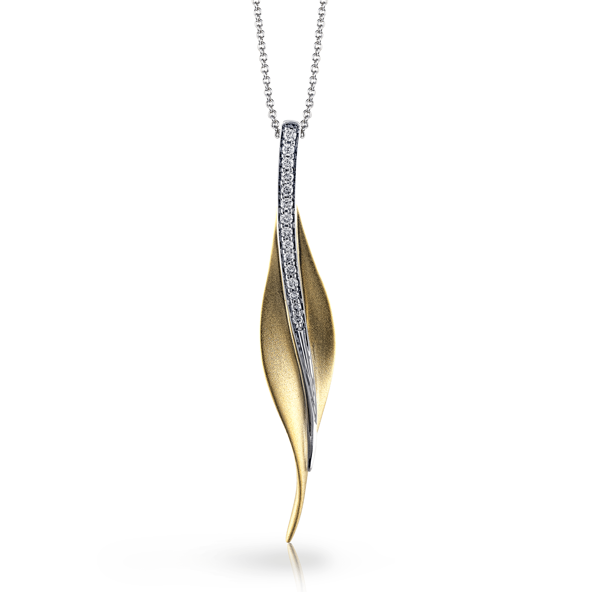 Simon G. DP113 Fallen Leaves diamond pendant necklace in 18K white and yellow gold