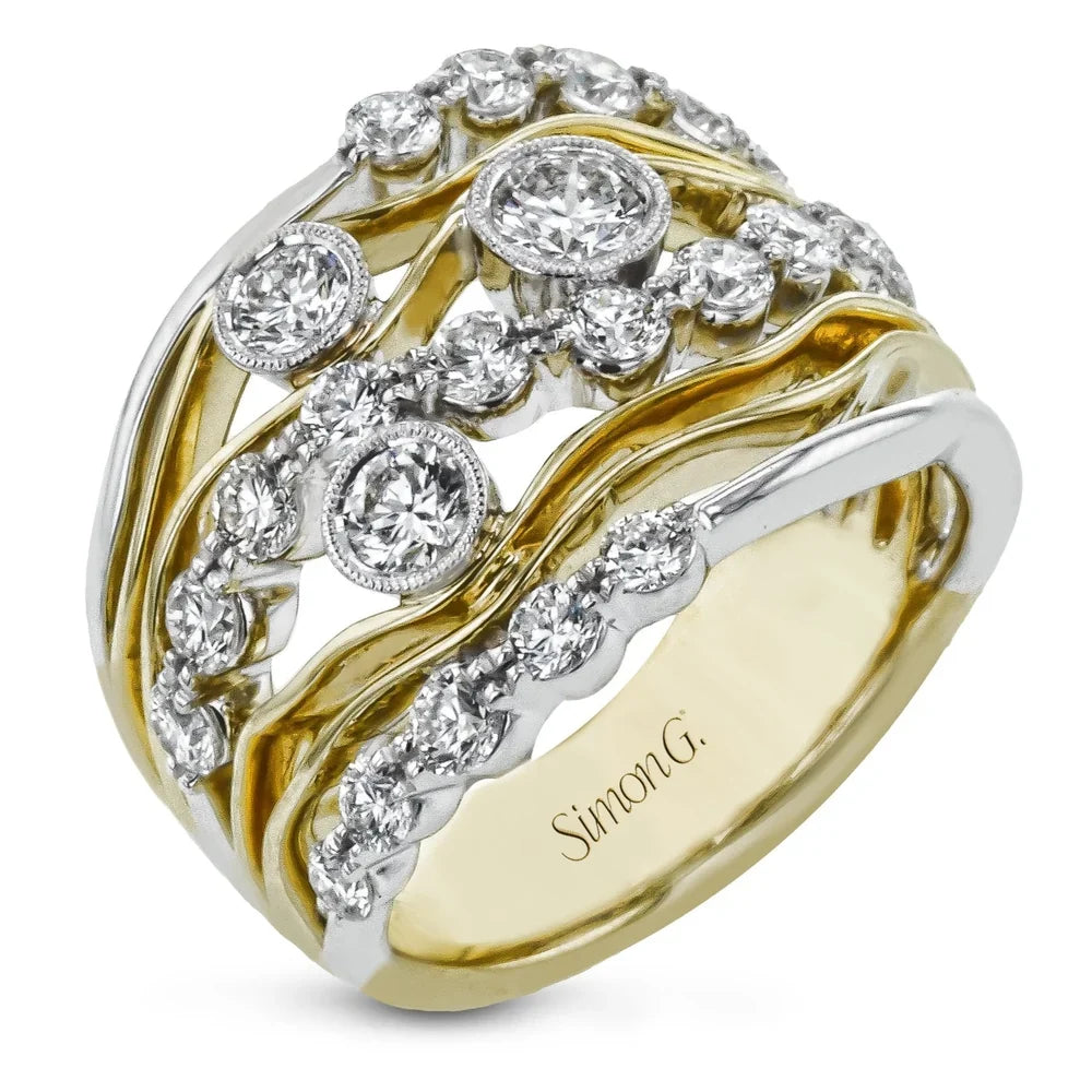 Simon G. LR2630 vintage bezel diamond fashion ring in 18K yellow and white gold, 1.61 ctw