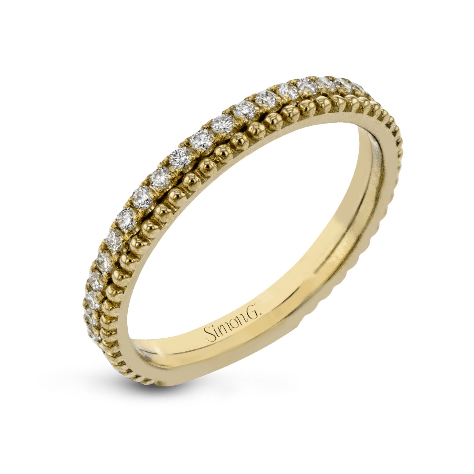 Simon G. MR2779 diamond and granulated gold stackable band in 18K yellow gold