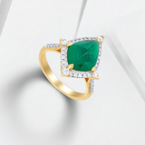 Emerald & Diamond Halo Ring 18KT Yellow Gold Geometrical -Shaped  – 3.61ct