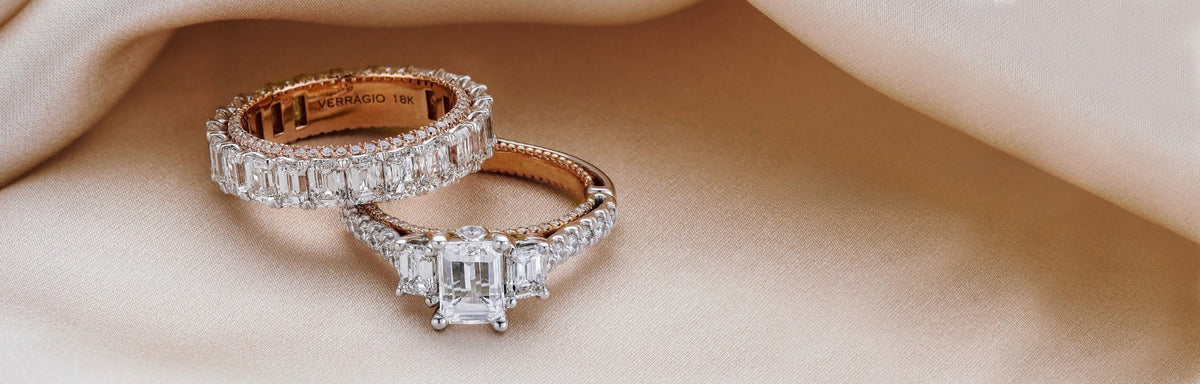 Verragio engagement rings on ivory satin