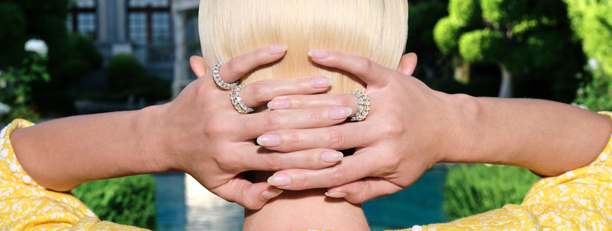 Tacori diamond wedding bands stacked together