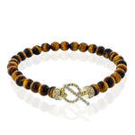 Simon G. LB2403 men's brown bead bracelet with 14K white and yellow gold clasp and diamonds