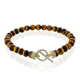 Simon G. LB2403 men's brown bead bracelet with 14K white and yellow gold clasp and diamonds