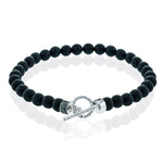 Simon G. LB2403 men's black bead bracelet with 14K white gold toggle clasp and black diamonds