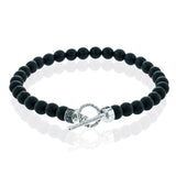 Simon G. LB2403 men's black bead bracelet with 14K white gold toggle clasp and black diamonds