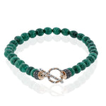 Simon G. LB2403 men's green bead bracelet with 14K white and rose gold clasp and black diamonds