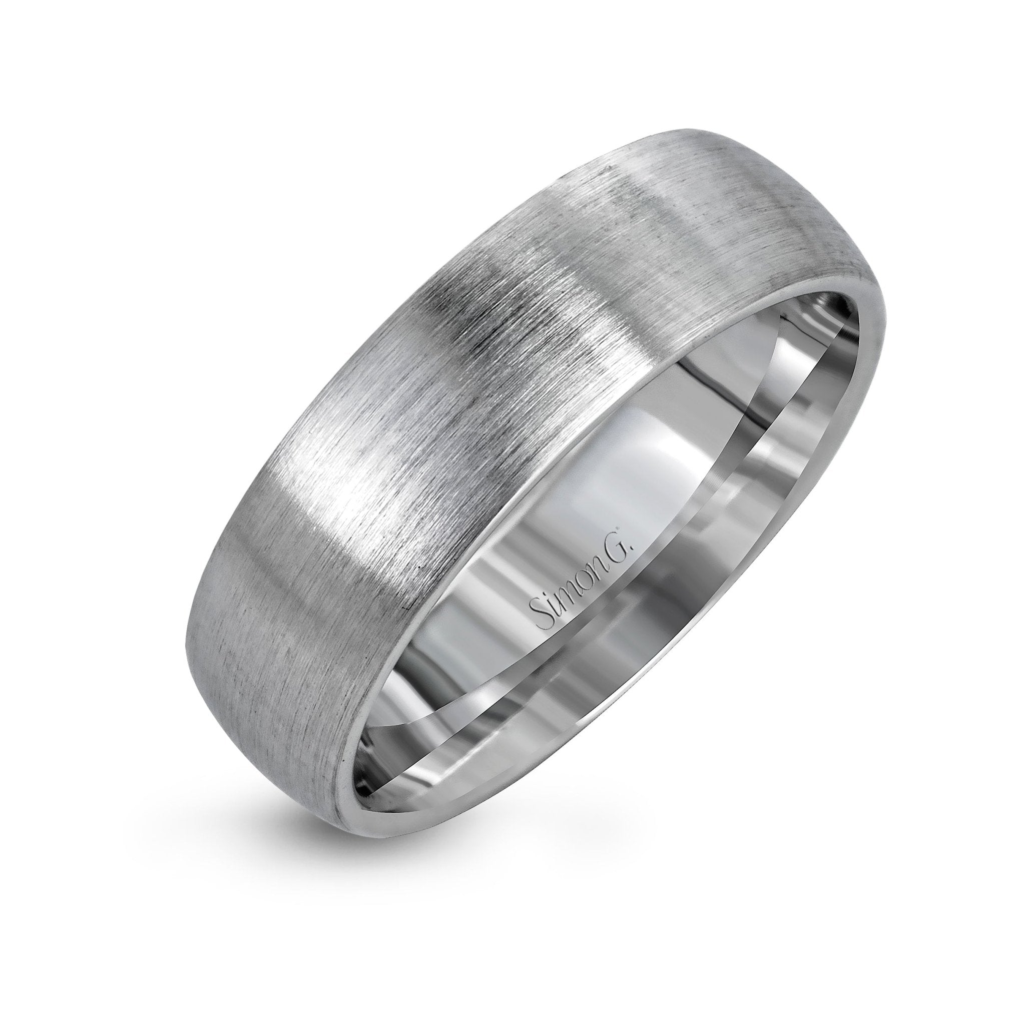Simon G. LG147 men's 7mm brushed wedding band in white gold, front view