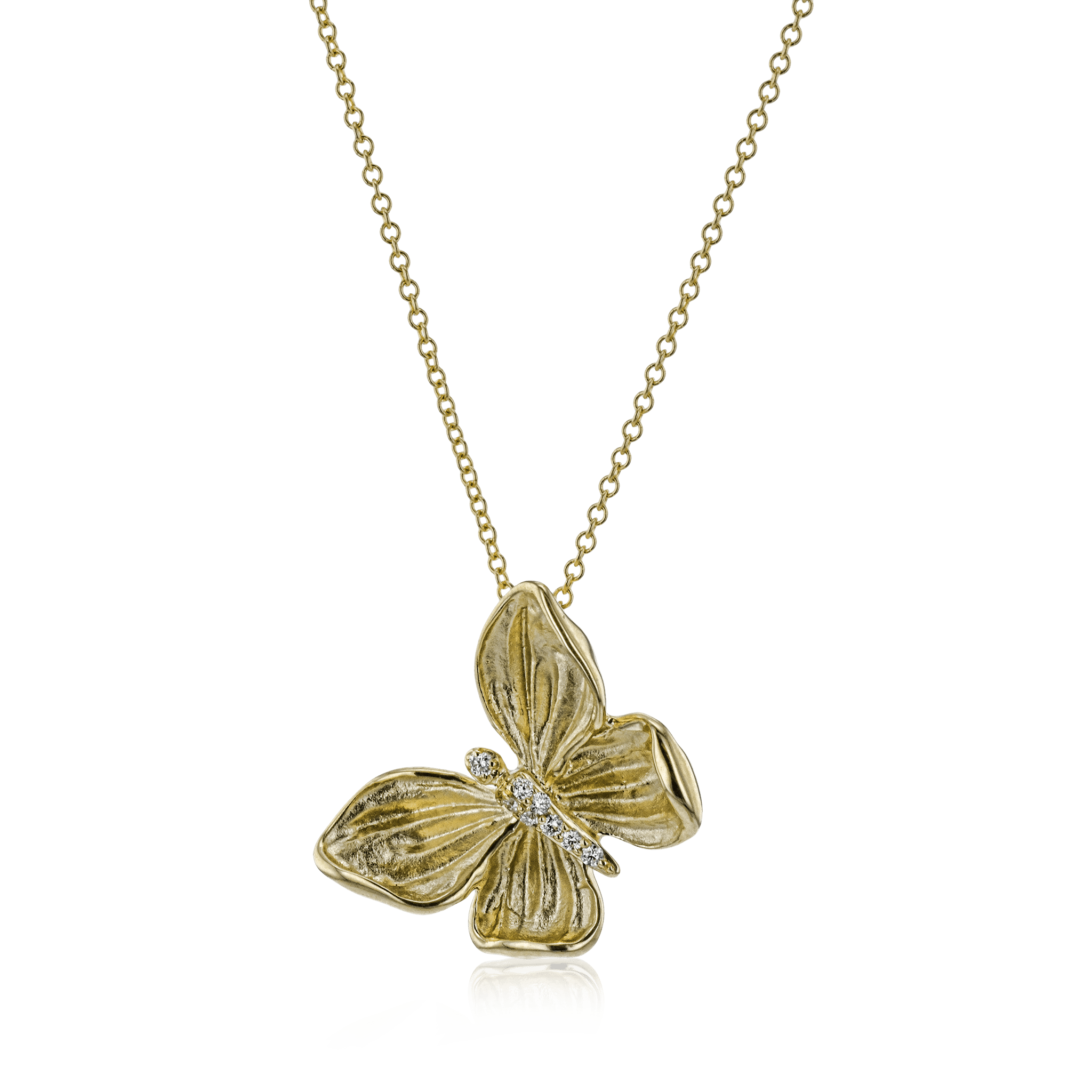 Simon G. DP272 Monarch butterfly diamond pendant necklace in 18K yellow gold
