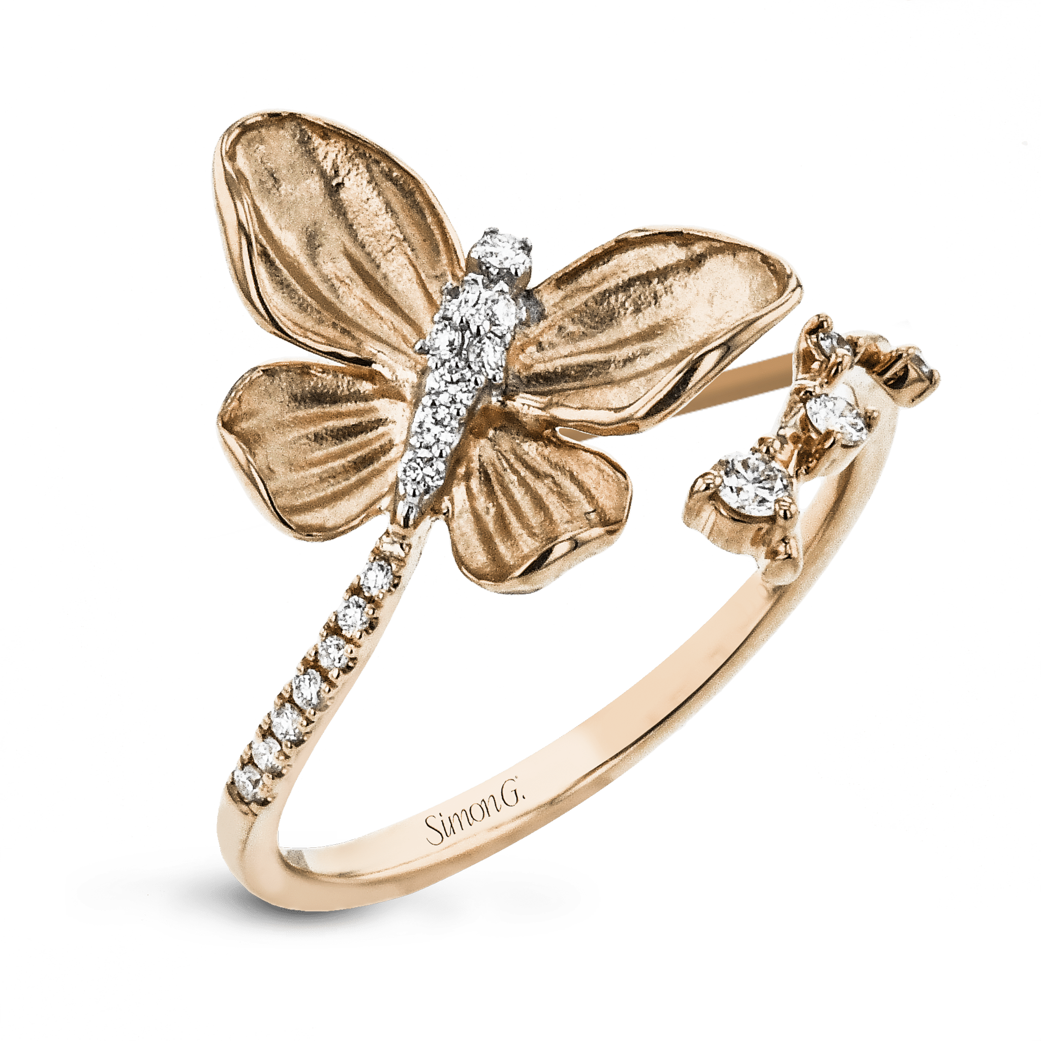 Simon G. LR2767 Monarch butterfly diamond ring in 18K rose gold, 0.20 ctw
