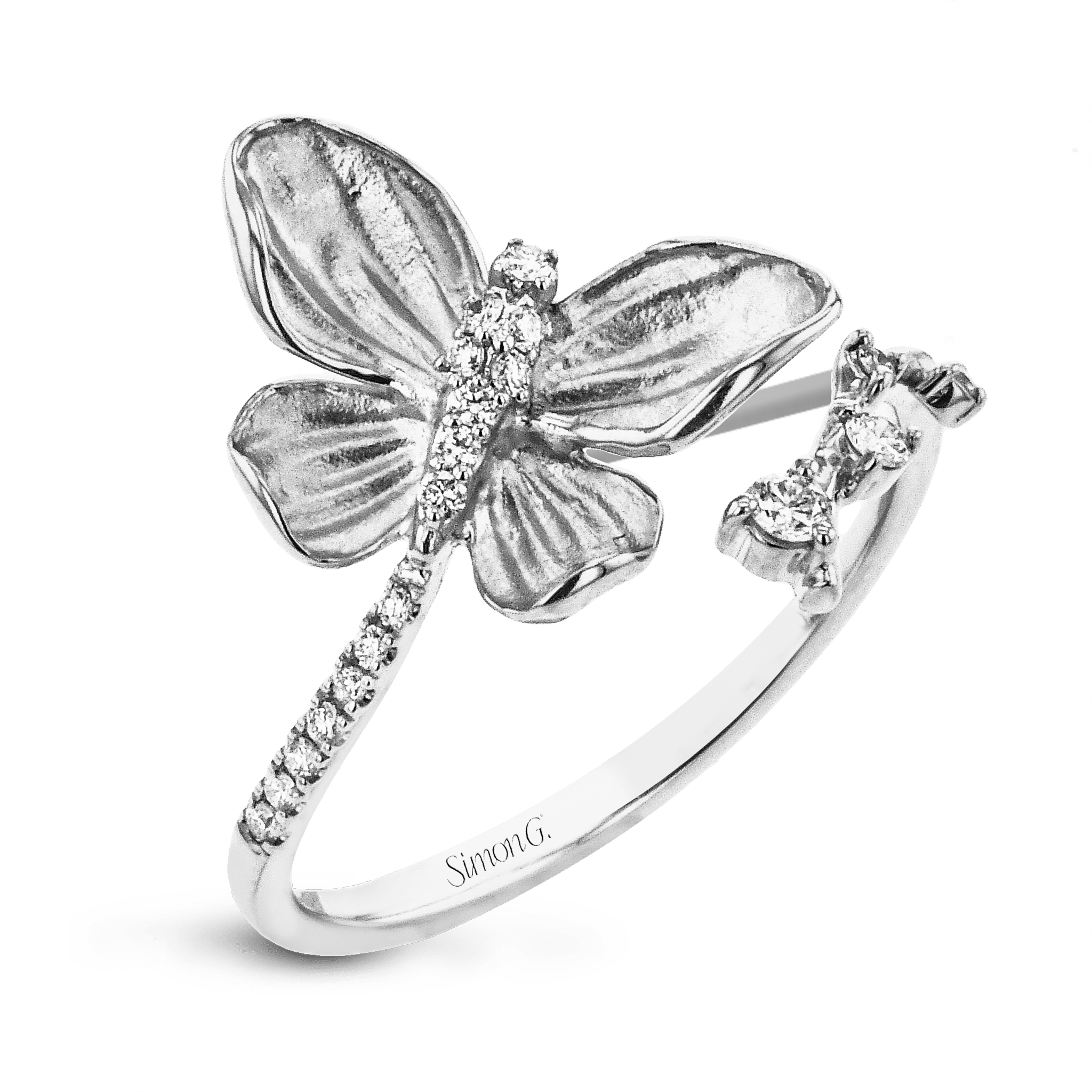 Simon G. LR2767 Monarch butterfly diamond ring in 18K white gold, 0.20 ctw