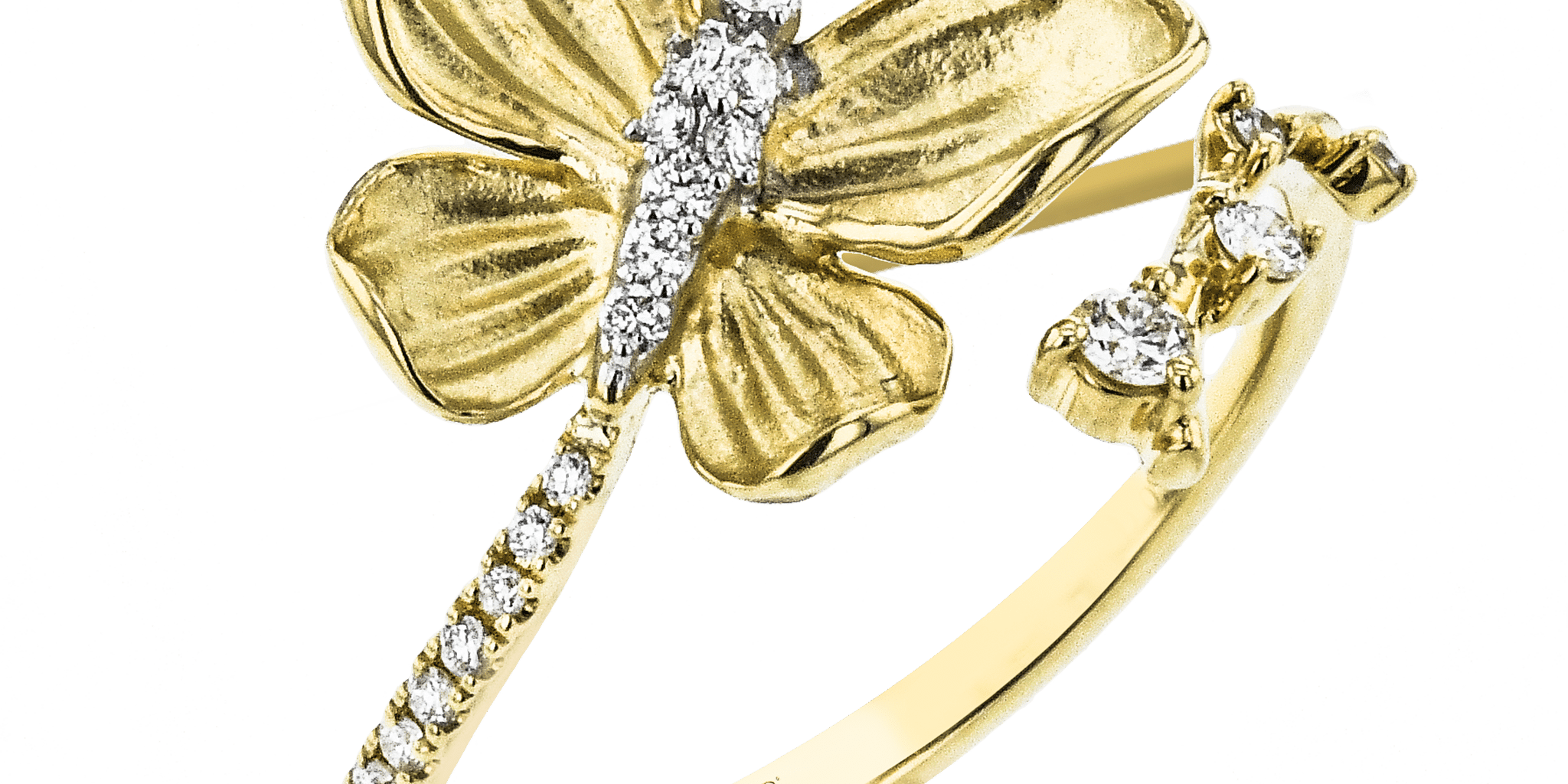 Simon G. LR2767 Monarch butterfly diamond ring in 18K yellow gold, 0.20 ctw, open bypass design