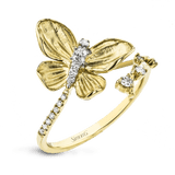 Simon G. LR2767 Monarch butterfly diamond ring in 18K yellow gold, 0.20 ctw, open bypass design