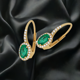 Emerald and Diamond Drop Earrings 14KT Yellow Gold