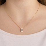 Initial “B” Pendant Necklace 14K Yellow Gold Diamond | 0.12 CT T.W. Diamonds | 17.4” Chain
