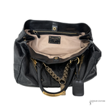 PRADA Vintage Black Leather & Gold Zipper Detail Shoulder Bag Vitello Shine Chain Hobo Pre-Owned