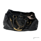 PRADA Vintage Black Leather & Gold Zipper Detail Shoulder Bag Vitello Shine Chain Hobo Pre-Owned