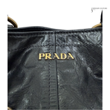 PRADA Vintage Black Leather & Gold Zipper Detail Shoulder Bag Vitello Shine Chain Hobo Pre-Owned