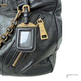 PRADA Vintage Black Leather & Gold Zipper Detail Shoulder Bag Vitello Shine Chain Hobo Pre-Owned