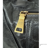 PRADA Vintage Black Leather & Gold Zipper Detail Shoulder Bag Vitello Shine Chain Hobo Pre-Owned