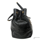 PRADA Vintage Black Leather & Gold Zipper Detail Shoulder Bag Vitello Shine Chain Hobo Pre-Owned