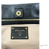 PRADA Vintage Black Leather & Gold Zipper Detail Shoulder Bag Vitello Shine Chain Hobo Pre-Owned