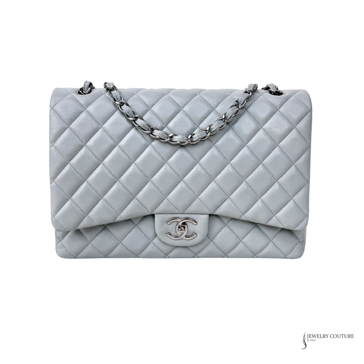 Chanel Jumbo Classic Double Flap Caviar Leather Dark Grey Silver