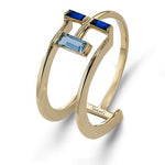 Simon G. LR4285 smart ring jacket in 14K yellow gold with blue sapphire and aquamarine baguettes