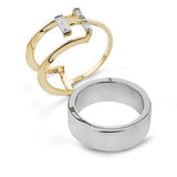Simon G. LR4285 three stone smart ring jacket in 14K yellow gold, detail view