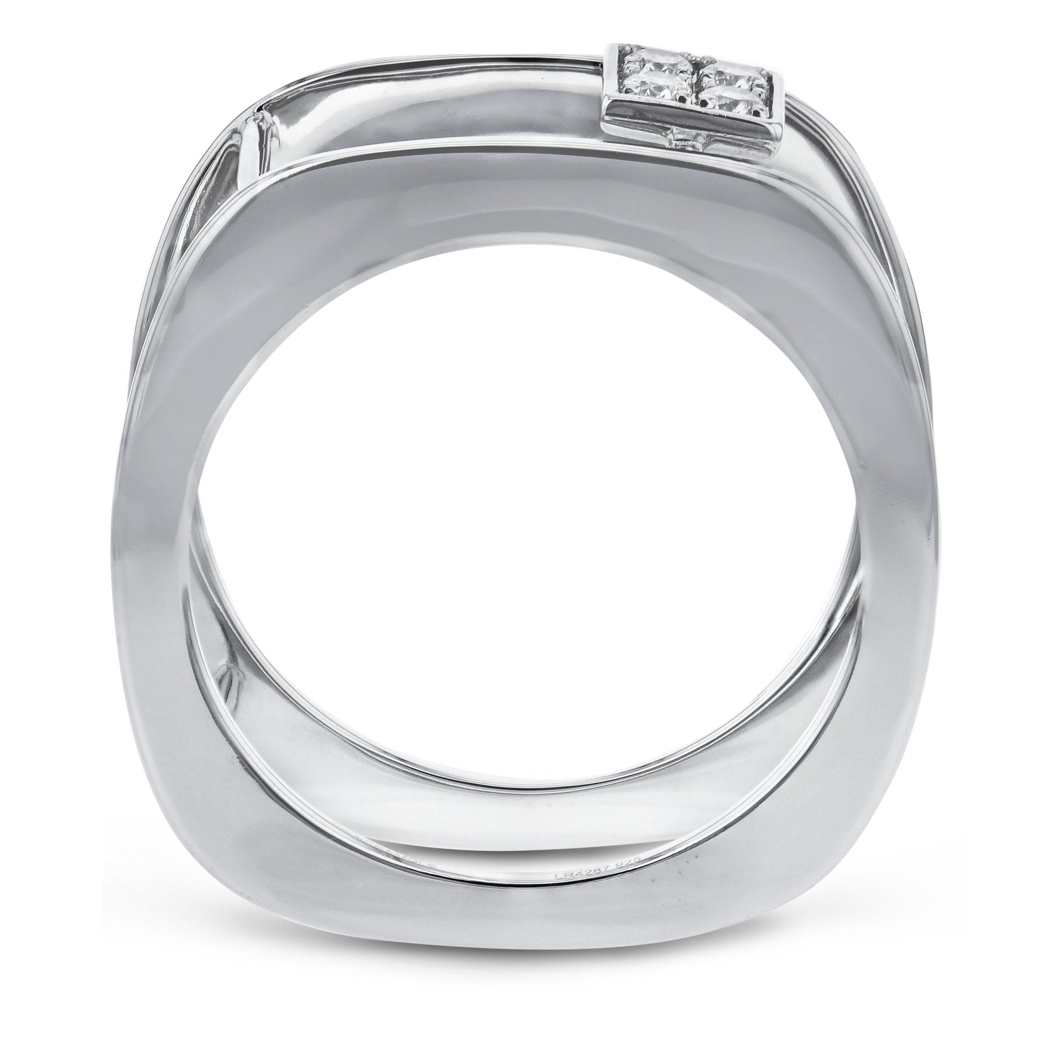 Simon G. LR4287 diamond signet smart ring jacket worn on the hand