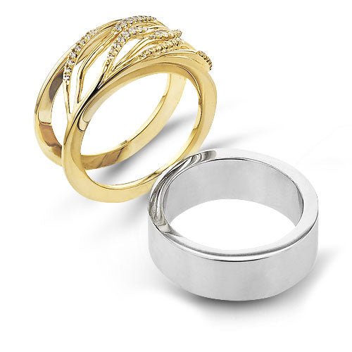 Simon G. LR4284 diamond smart ring jacket in 14K yellow gold, detail view