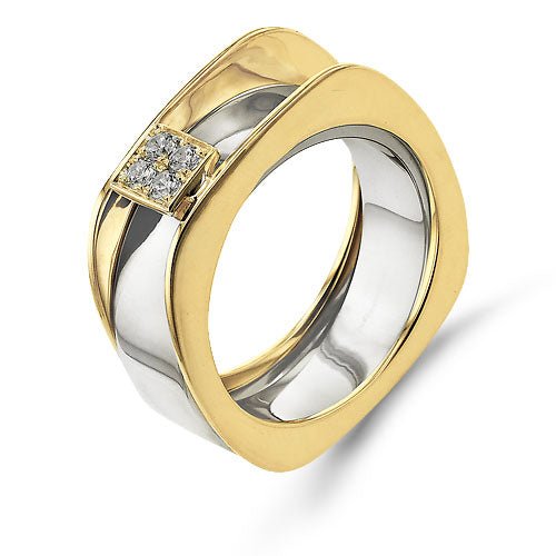Simon G. LR4287 diamond signet smart ring jacket in 14K yellow gold fitted over an Oura ring