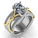Simon G. LR5211 solitaire diamond smart ring jacket in 14K white and yellow gold fitted over an Oura ring