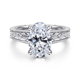 Vintage Inspired 14K White Gold Oval Solitaire Diamond Engagement Ring