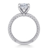 Vintage Inspired 14K White Gold Oval Solitaire Diamond Engagement Ring