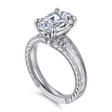 Vintage Inspired 14K White Gold Oval Solitaire Diamond Engagement Ring
