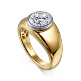 Caya - 14K White-Yellow Gold Round Wide Band Diamond Engagement Ring | In-Store