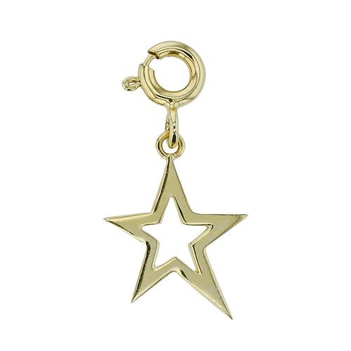 Simon G. CH1005 open star charm in 14K yellow gold with spring ring clasp