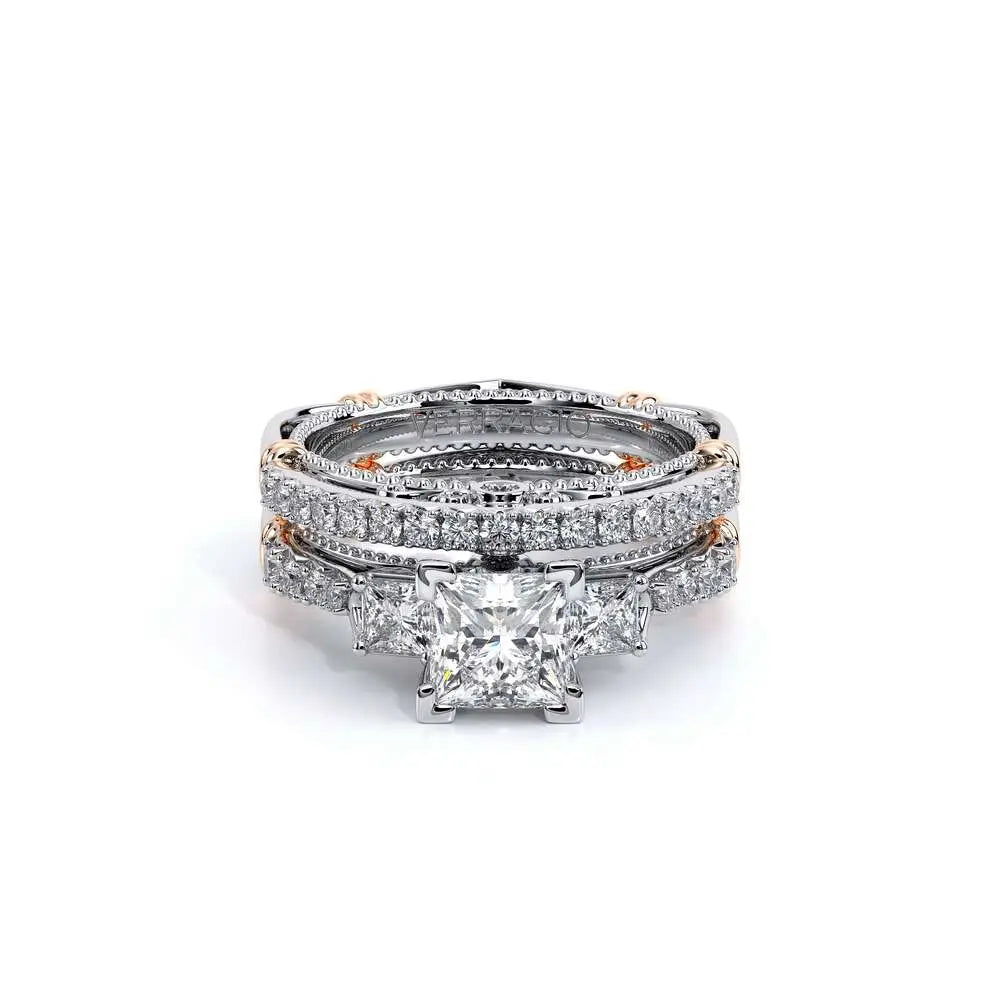 Stack of diamond rings on a white background