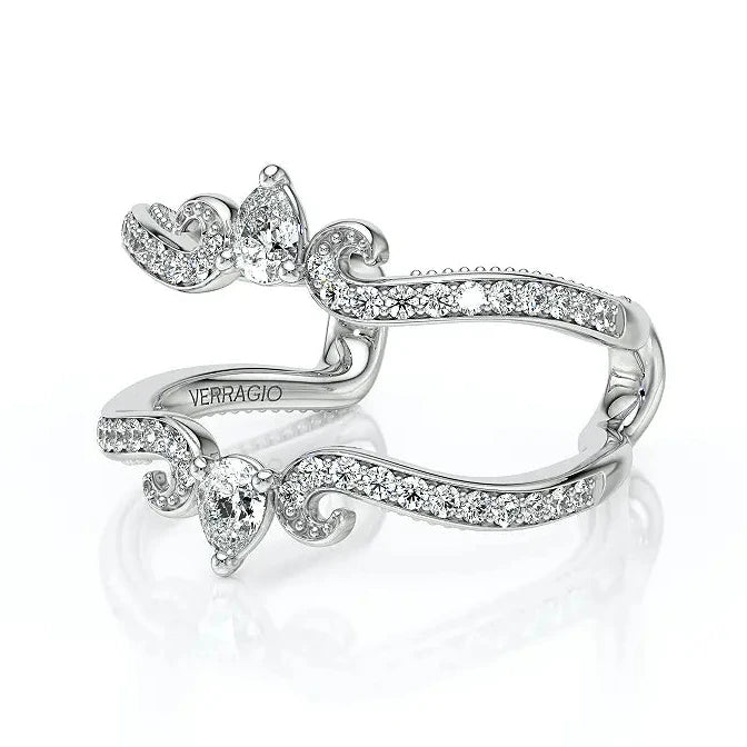 Silver ring with diamond accents on a white background